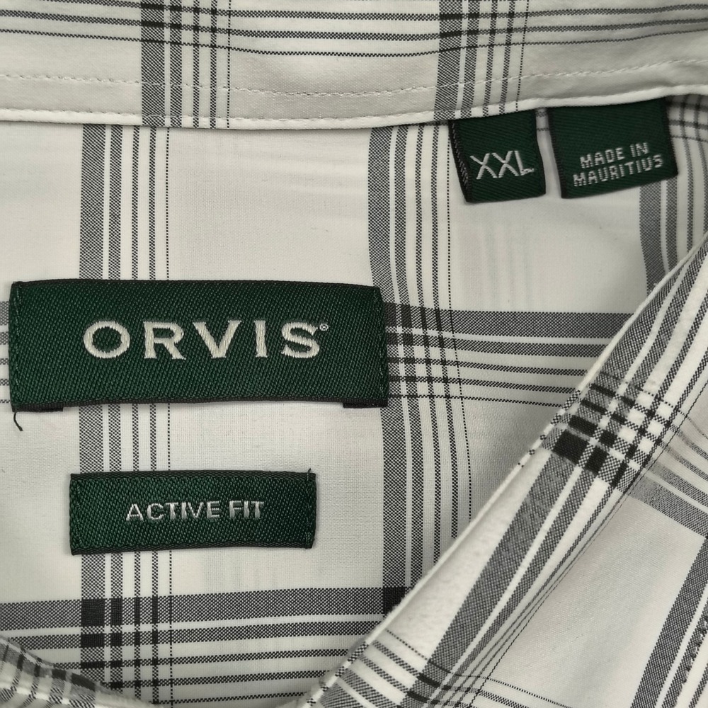 Orvis Mens XXL Active Fit Plaid Long Sleeve Button Down Shirt White Black 3BC6 - Picture 3 of 10